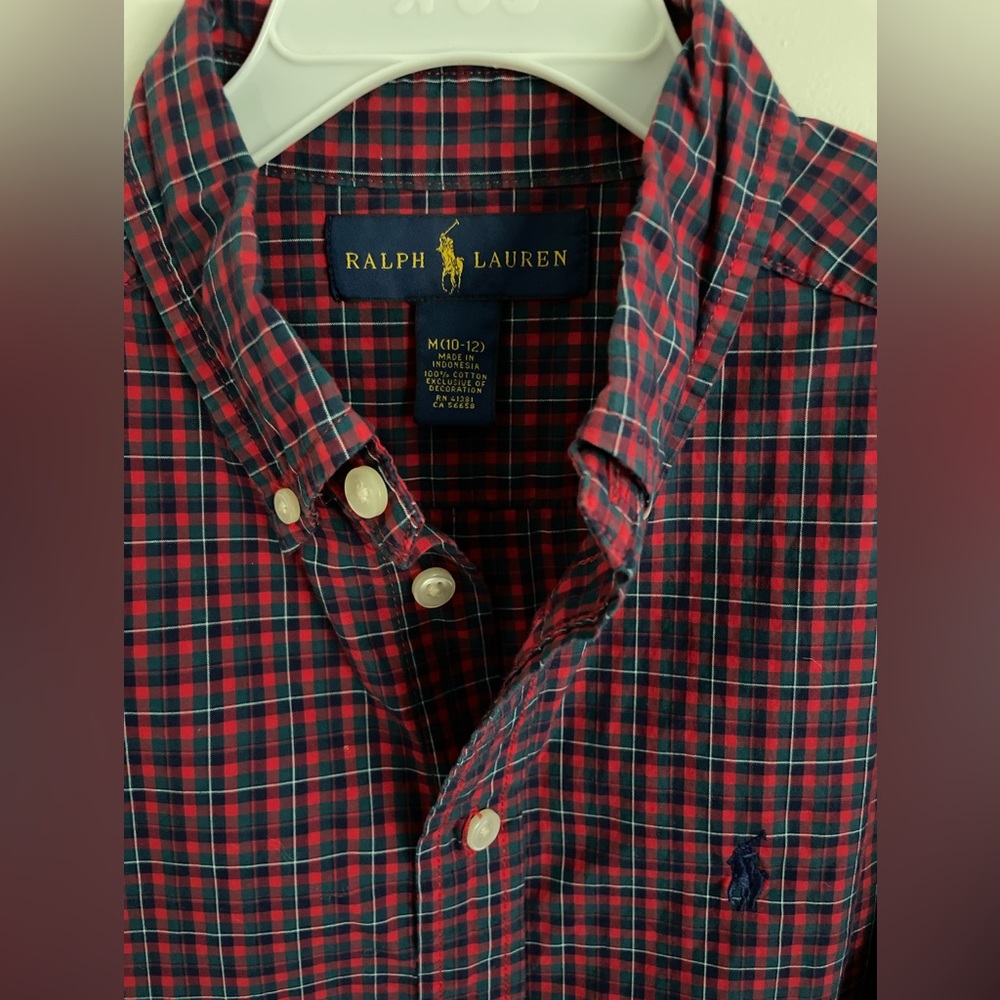 Polo Ralph Lauren boys red plaid button down. Size Medium 10-12.